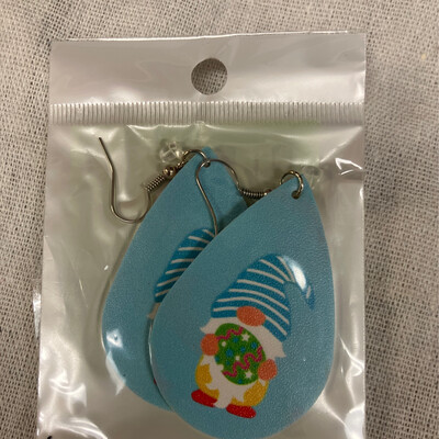 Leather Earrings-Easter Gnome Blue 1