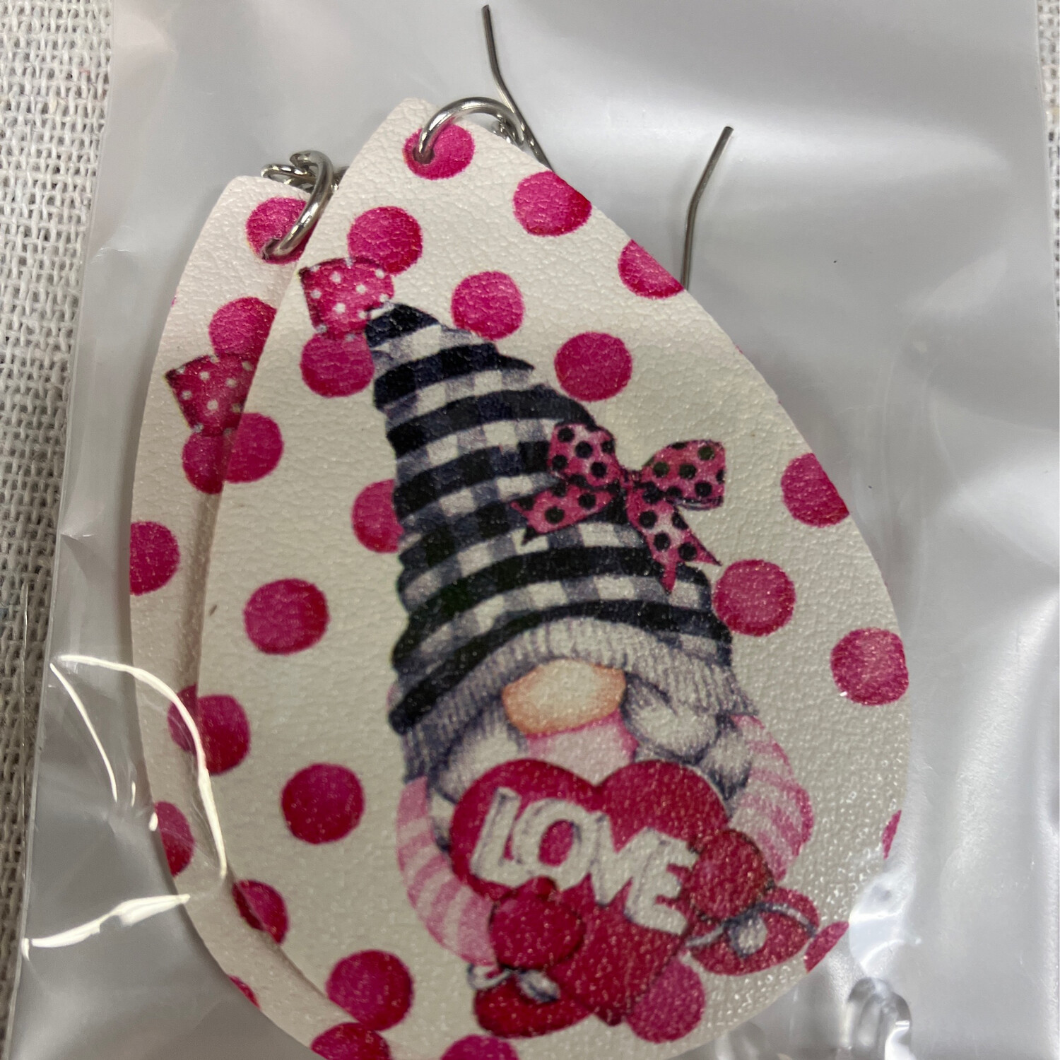 Leather Earrings-Valentine Gnome 3