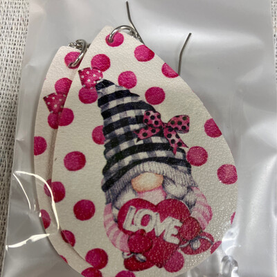 Leather Earrings-Valentine Gnome 3