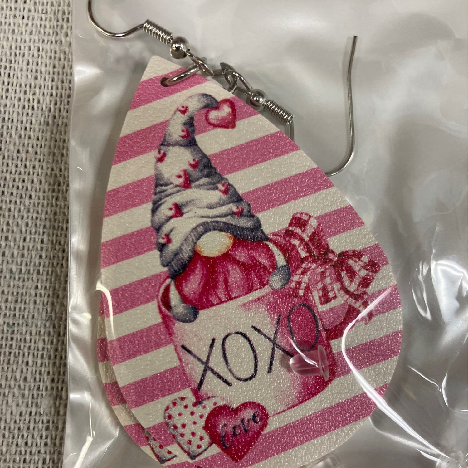 Leather Earrings-Valentine Gnome 1