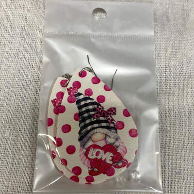 Leather Earrings-Valentine Gnome 3