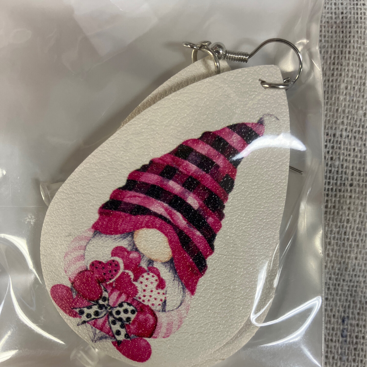 Leather Earrings-Valentine Gnome 2