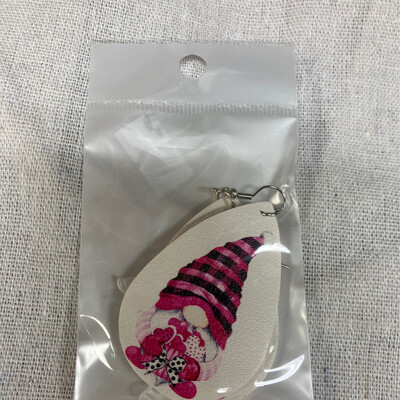 Leather Earrings-Valentine Gnome 2