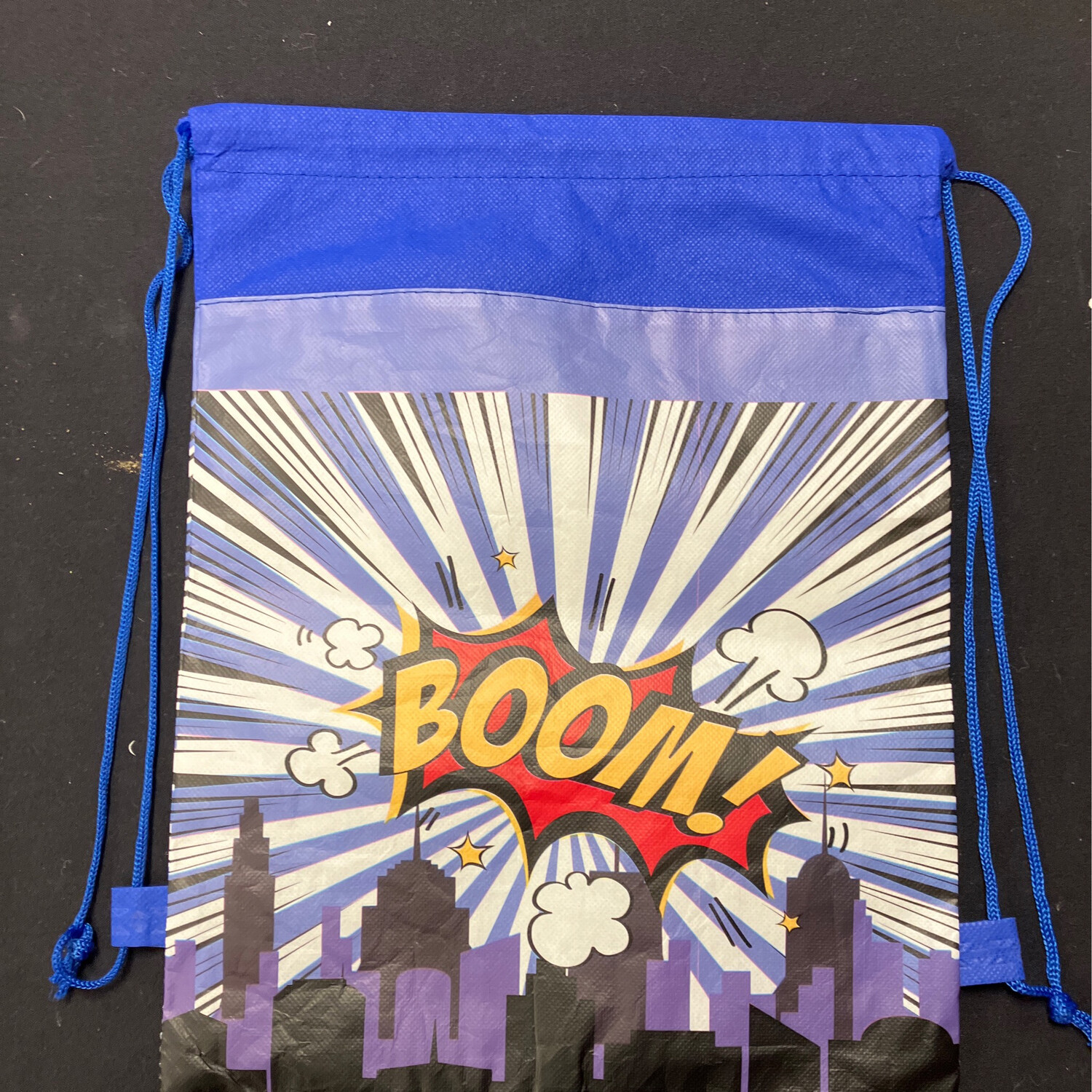 Boom&#39; Superhero Fan Drawstring Bag-Blue &amp; Purple