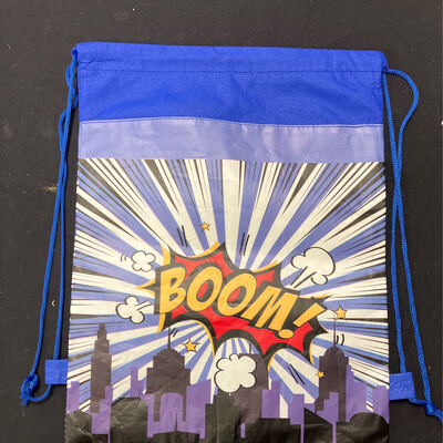 Boom&#39; Superhero Fan Drawstring Bag-Blue &amp; Purple