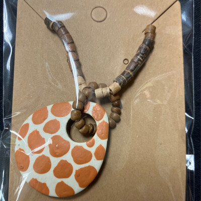 Handmade Orange &amp; Cream Leopard Print Necklace