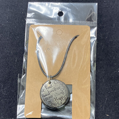 Handmade Kind, Free, &amp; True on Metal Disc Necklace