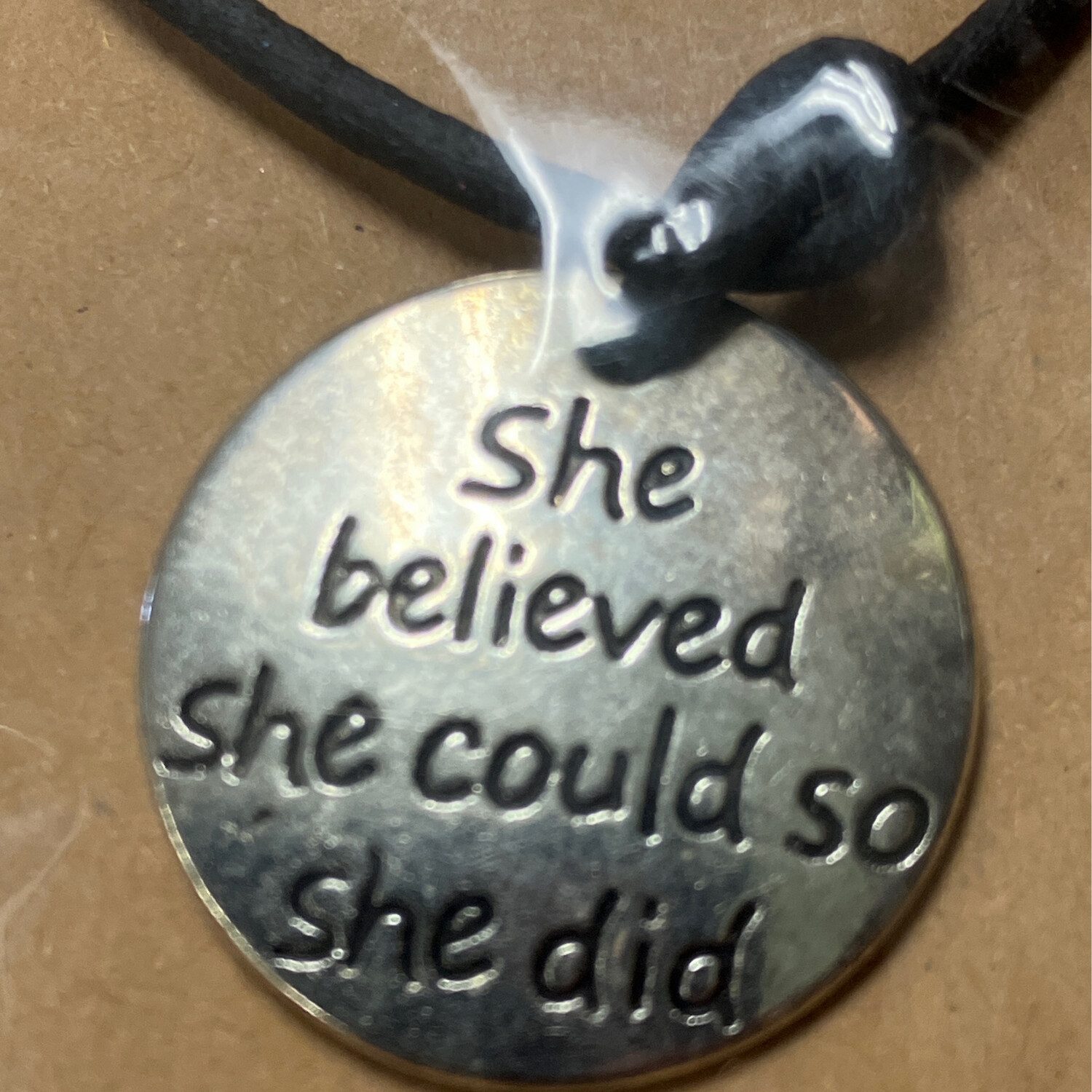 Handmade She Believed She Could on Metal Disk Necklace