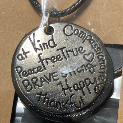 Handmade Kind, Free, &amp; True on Metal Disc Necklace