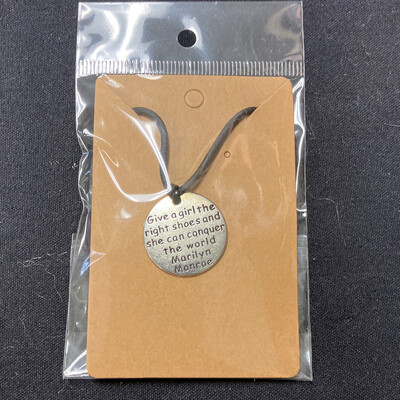 Handmade Necklace with Marilyn Monroe Quote on Metal Disk