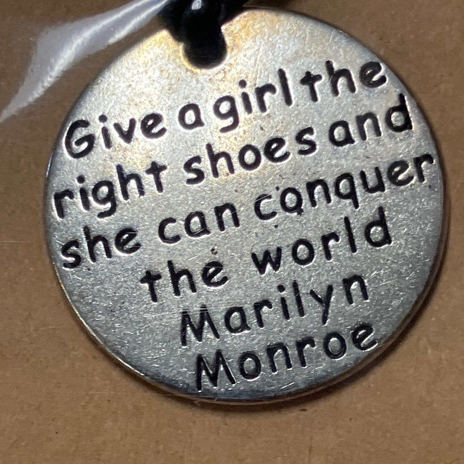 Handmade Necklace with Marilyn Monroe Quote on Metal Disk