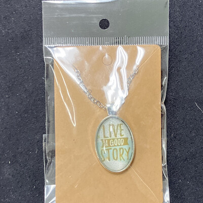 Handmade Live a Good Story Glass Bubble Necklace on Silver Chain