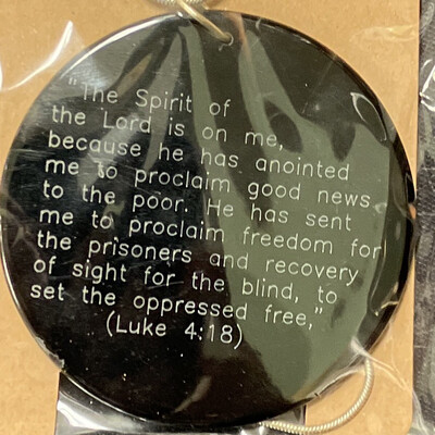 Cross and Luke 4:18 on Black Stone Handmade Necklace