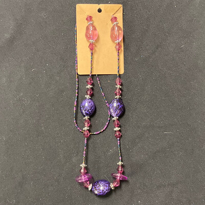 Handmade Necklace with Purple and Pink Stones