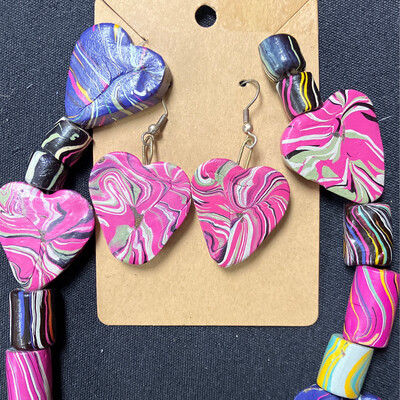 Handmade Heart Bead Neckalce and Earring Set