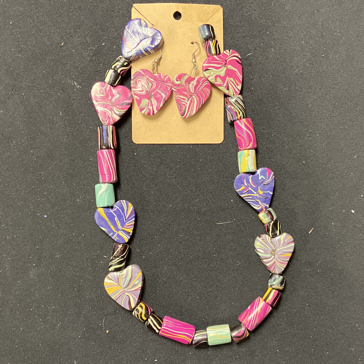 Handmade Heart Bead Neckalce and Earring Set