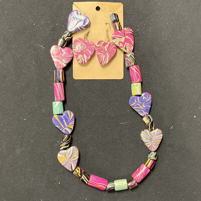 Handmade Heart Bead Neckalce and Earring Set