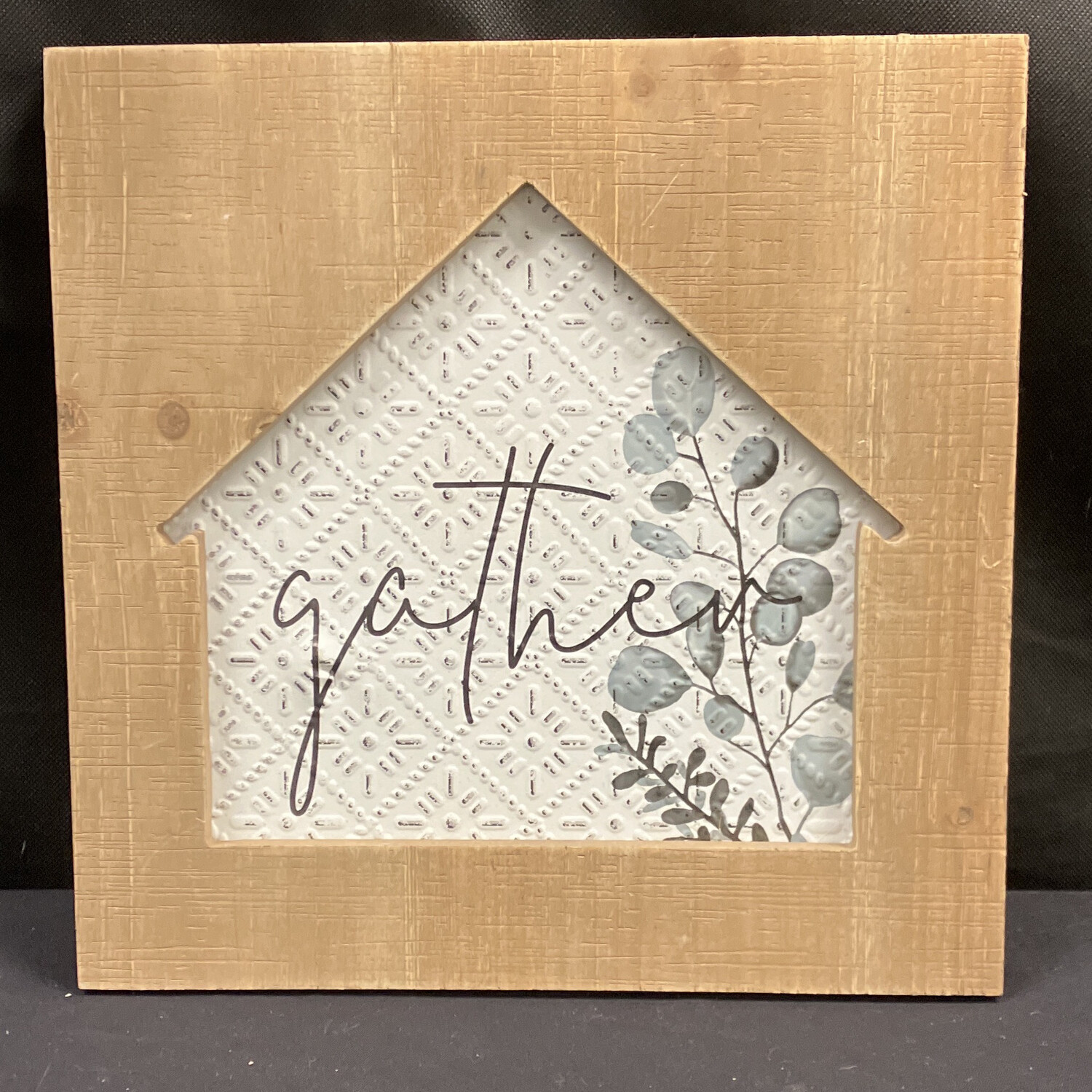 Gather Wood Sign in House Cutout