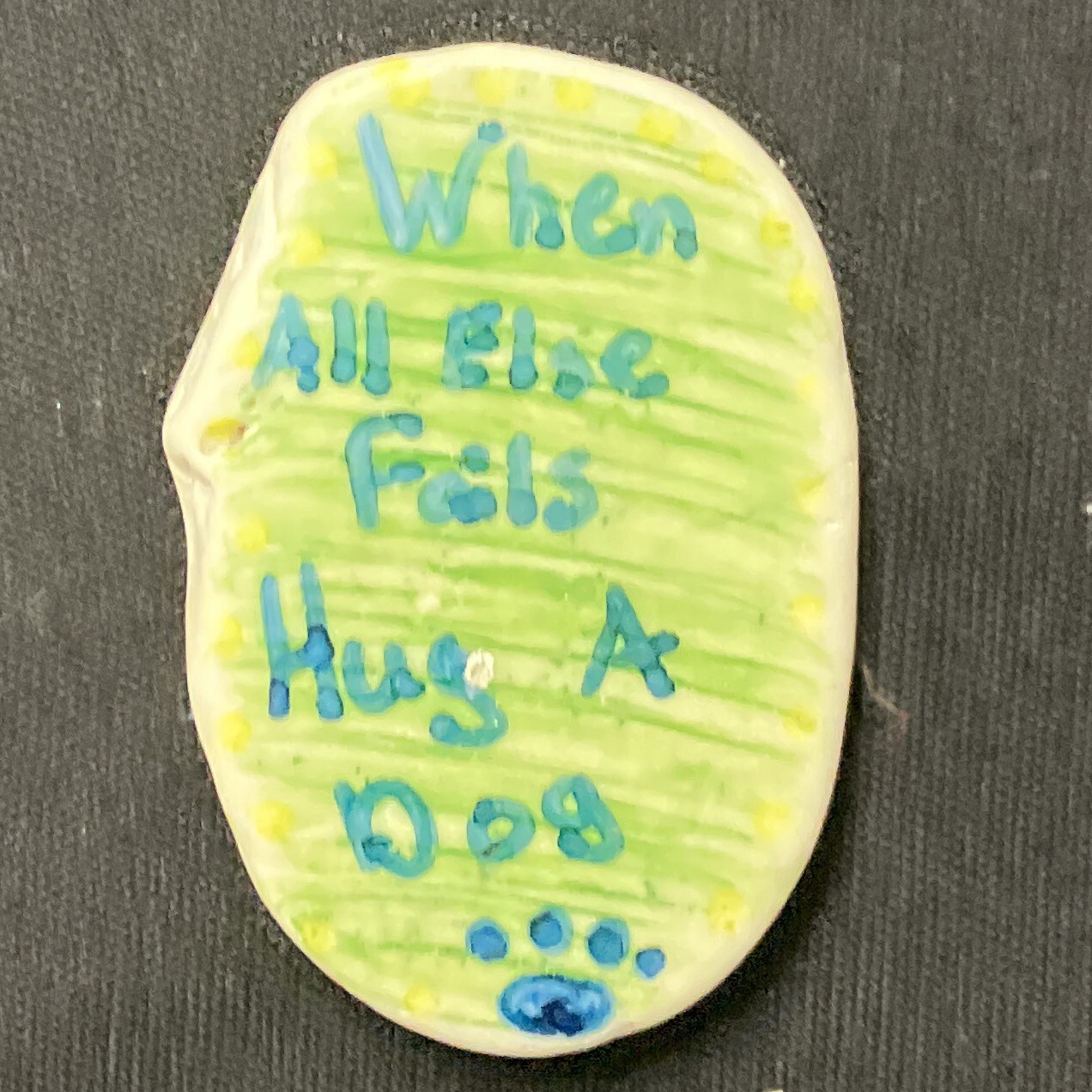 White Blessing Rock Hug a Dog
