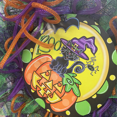 Cat and Jack o lantern wreath