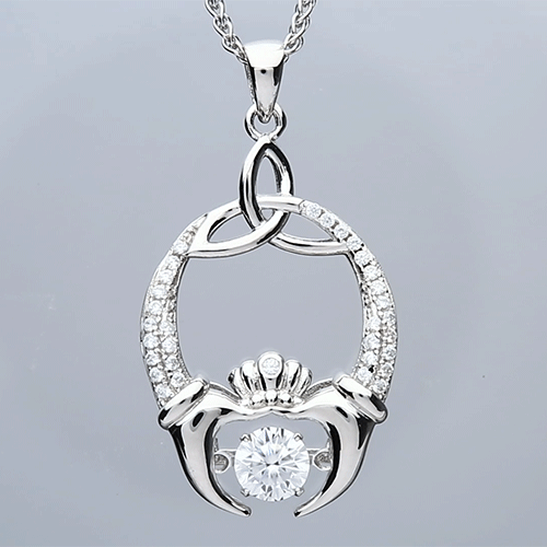 Dancing Stone Silver Pendant - Trinity and Claddagh Sterling silver Trinity & Claddagh Celtic Pendant