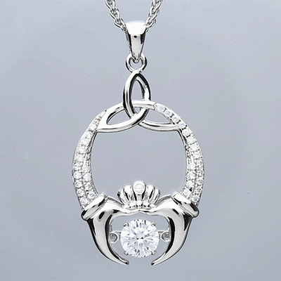 Dancing Stone Silver Pendant - Trinity and Claddagh Sterling silver Trinity & Claddagh Celtic Pendant