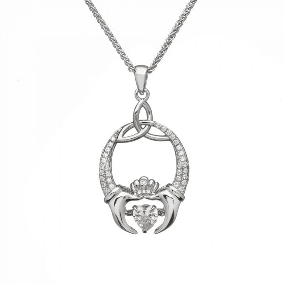 Dancing Stone Silver Pendant - Trinity and Claddagh