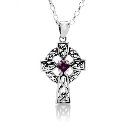 Sterling Silver Celtic Cross with Amethyst Stone