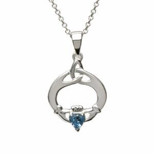 Celtic Claddagh and aquamarine Trinity stone pendant 