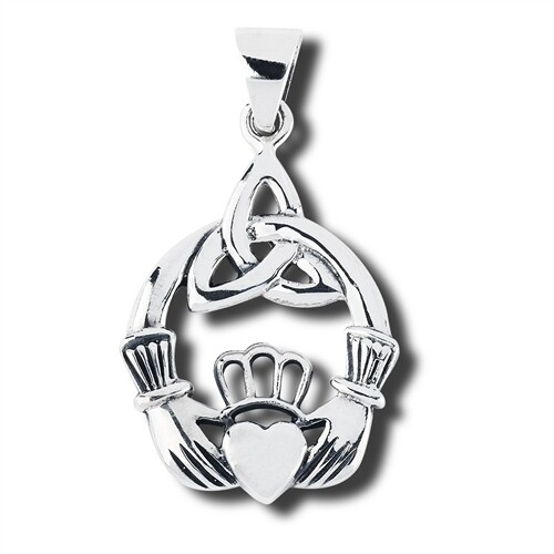 Sterling Silver Claddagh and Trinity Celtic Pendant