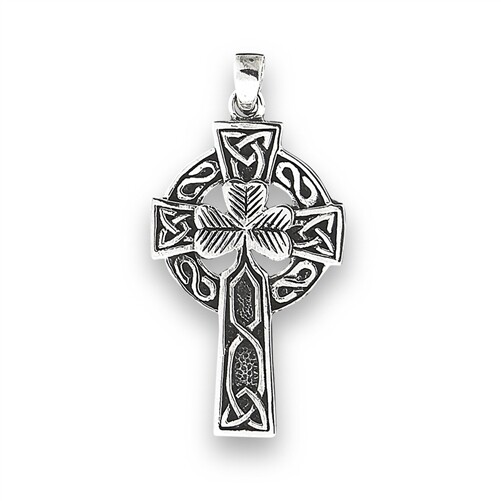 Stunning sterling silver Celtic Cross Shamrock Unisex Celtic Elegance
