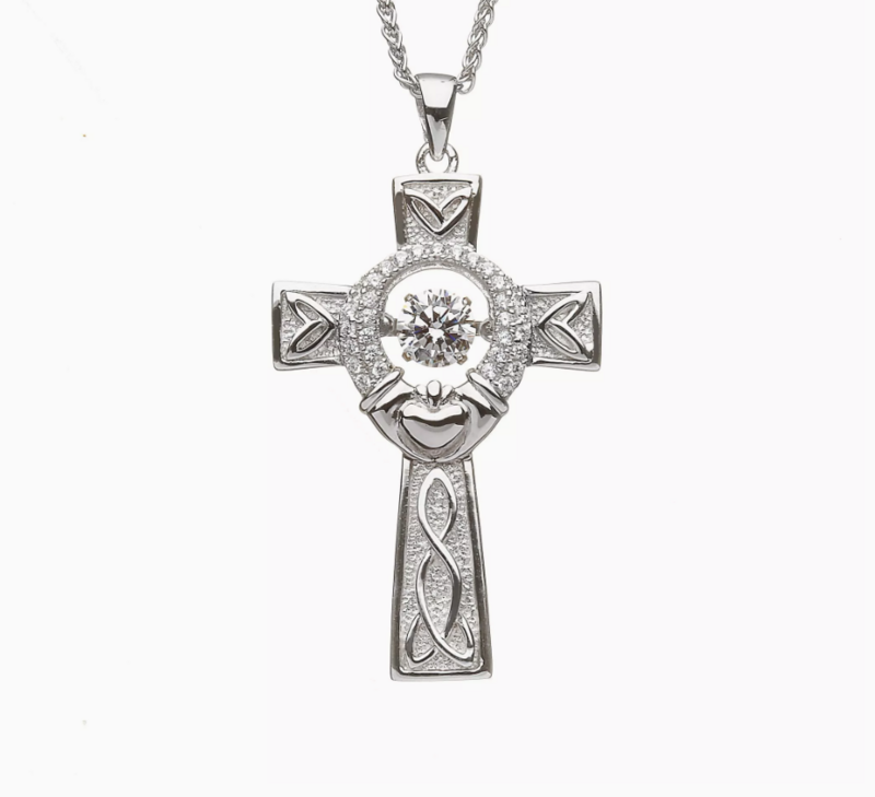 Silver Cross Dancing Stone and Claddagh