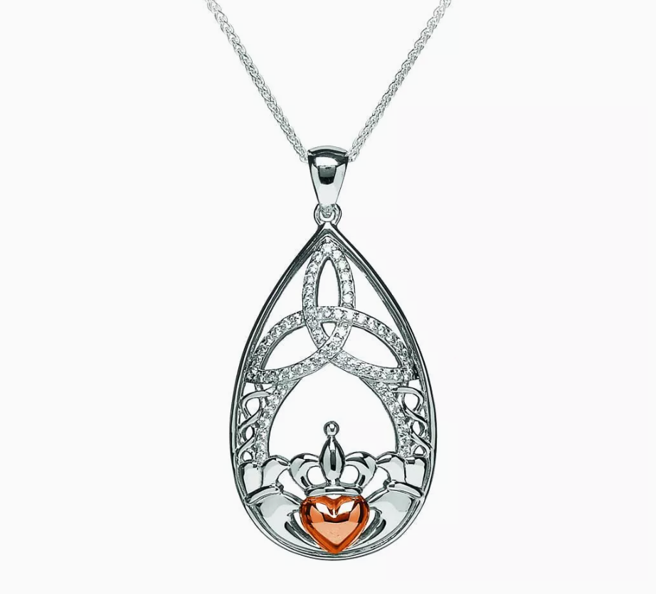 Sterling Silver Celtic Teardrop Claddagh Pendant