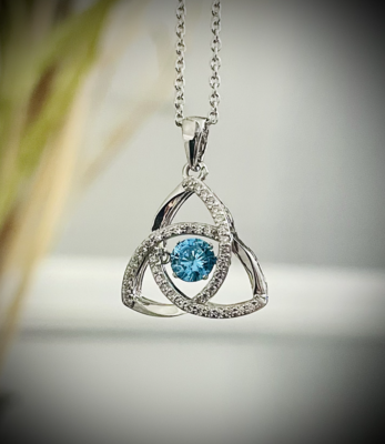 Sterling silver Trinity Pendant with aquamarine stone