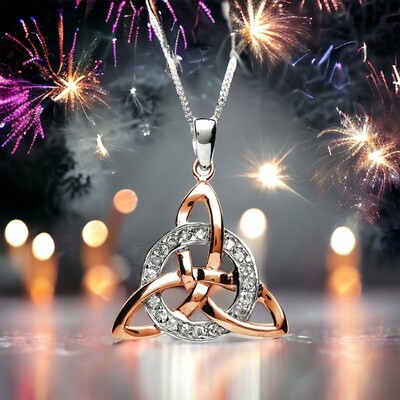 Diamond rose gold silver celtic knot heart pendant necklace deals