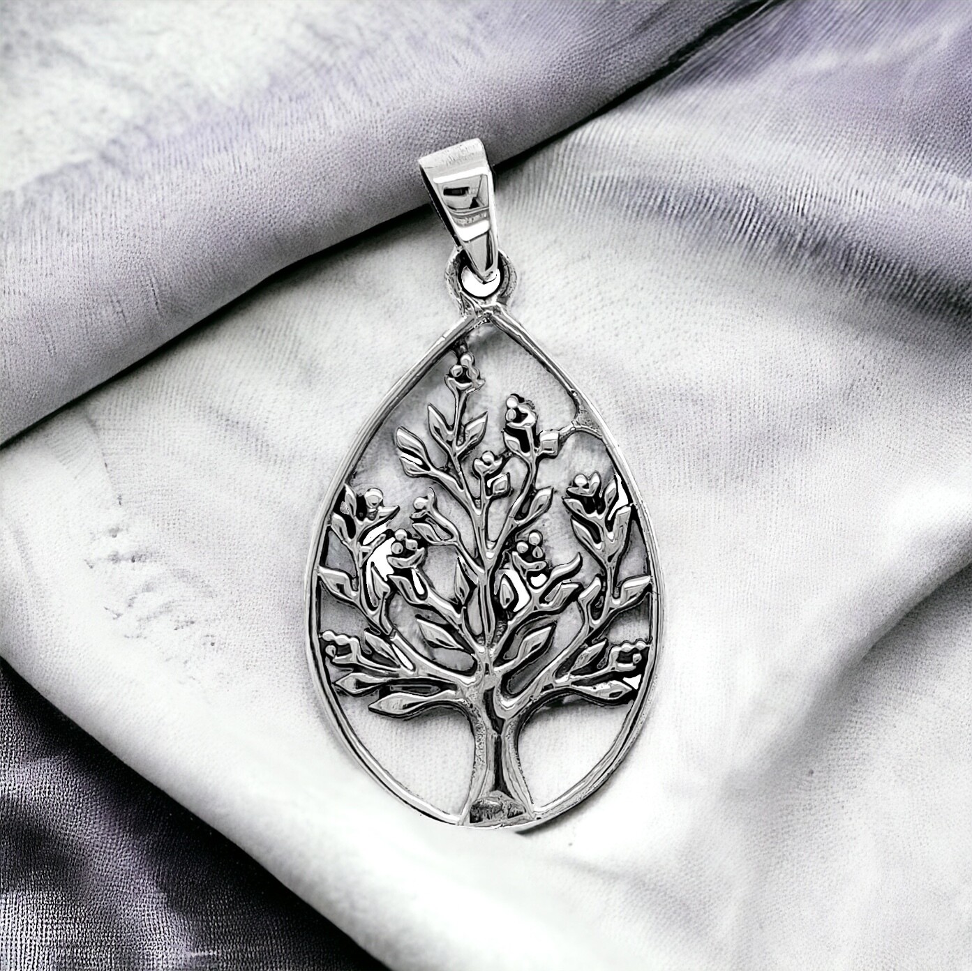 Sterling Silver Celtic Tree of Life Teardrop Pendant