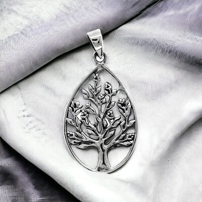 Sterling Silver Celtic Tree of Life Teardrop Pendant, representing Celtic generational history. 