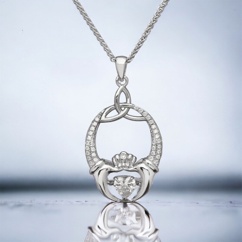 Sterling Silver Dancing Stone Claddagh Pendant