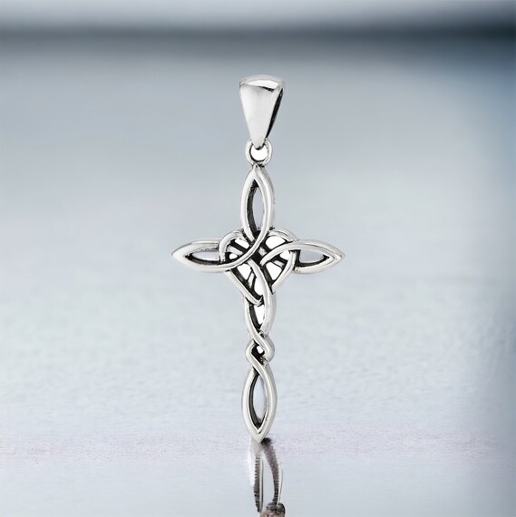 Sterling silver Celtic knot and heart Cross pendant 