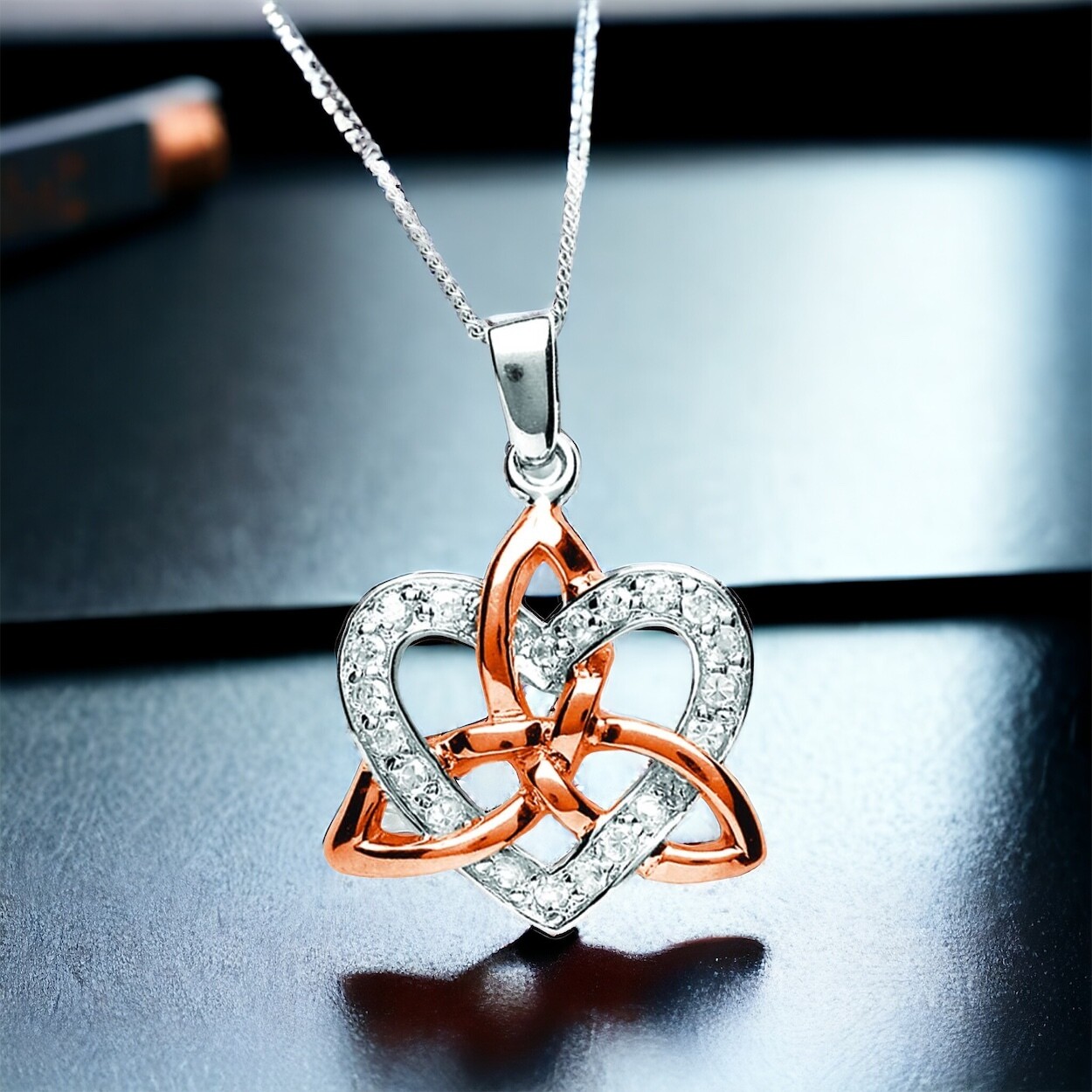 Celtic Trinity heart rose gold plated pendant modern
