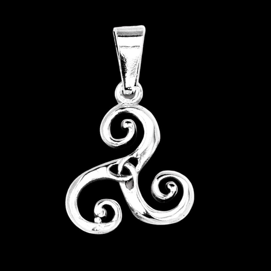 Sterling Silver Celtic Triskele Pendant Black Background