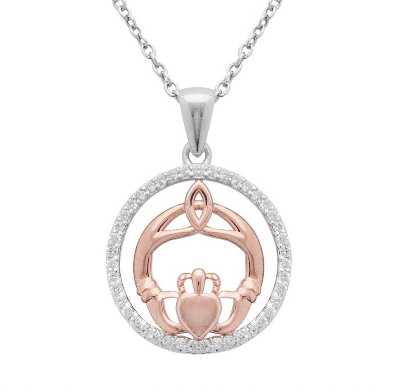 Rose Gold Claddagh with Trinity and Stone Circle