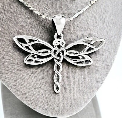 Sterling Silver Dragonfly Pendant Necklace on Necklace Holder. 