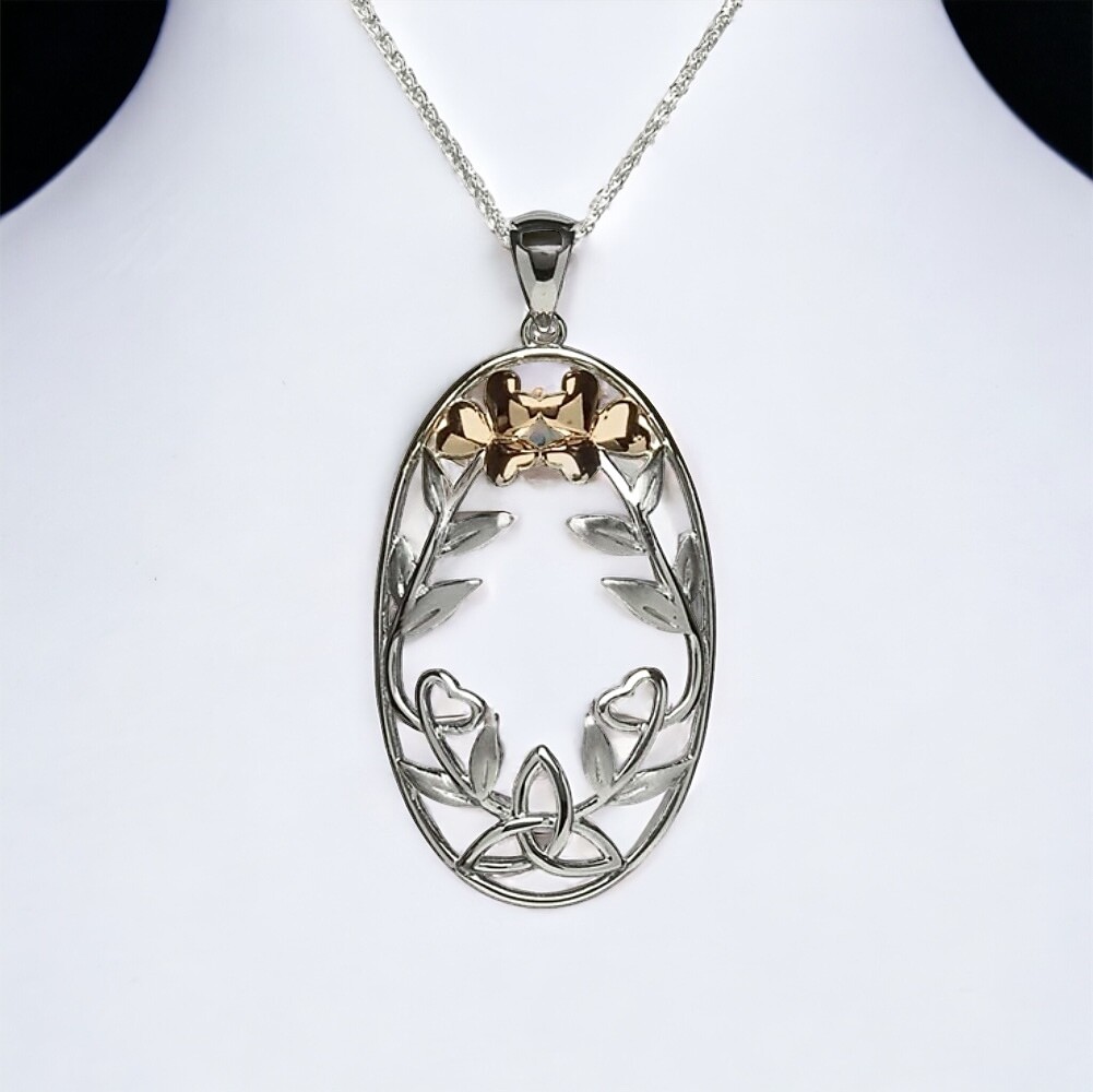 Silver Oval Shamrock Pendant