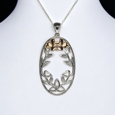 Silver Oval Shamrock Pendant
