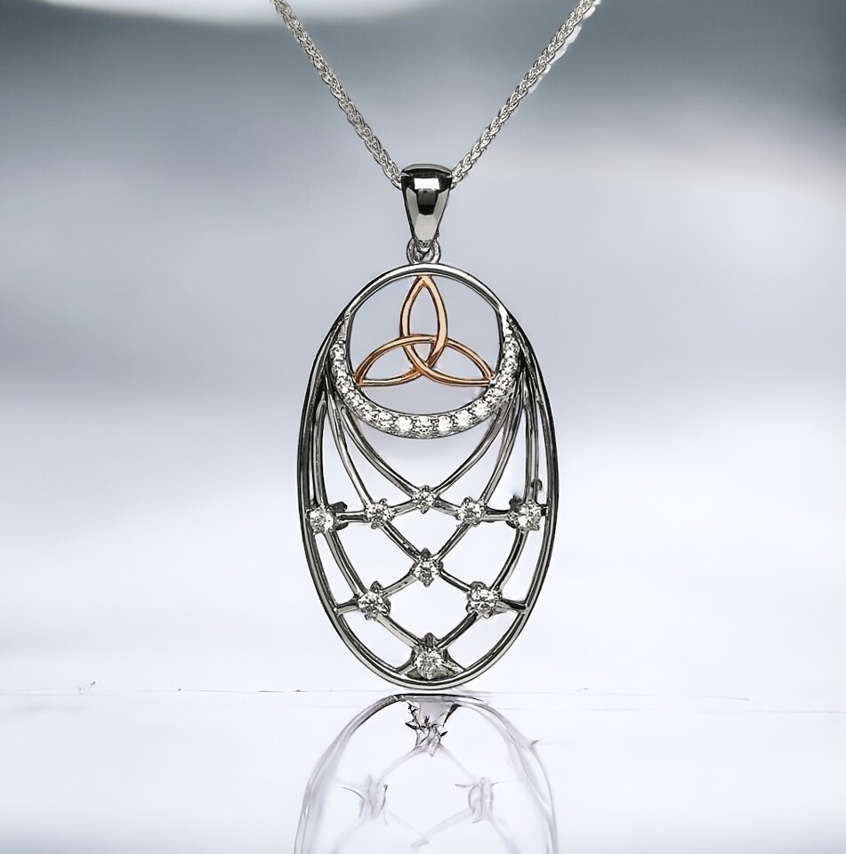 Interlaced Trinity Pendant Silver Sterling Silver Celtic Interlaced Pendant Necklace with Rose Gold Trinity Knot