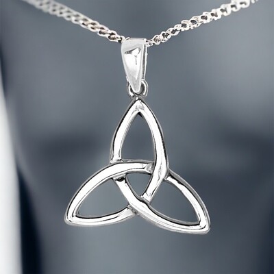 Sterling silver Trinity Knot pendant, celebrating Celtic culture and Irish heritage.