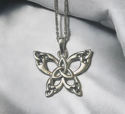Trinity Butterfly Pendant Sterling Silver Celtic Butterfly Pendant Necklace