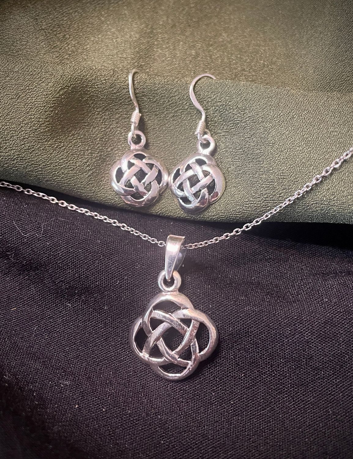 Sterling Silver Celtic Knot Pendant and Earrings