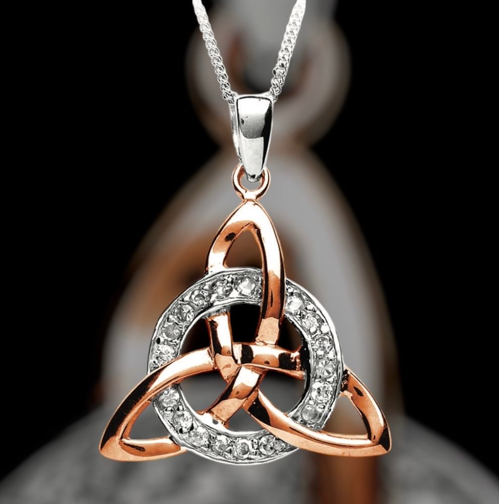 Celtic Trinity Pendant with Circle Stone Set Rose gold plated Trinity Knot pendant with CZ circle stone, elegant Celtic jewelry for women,